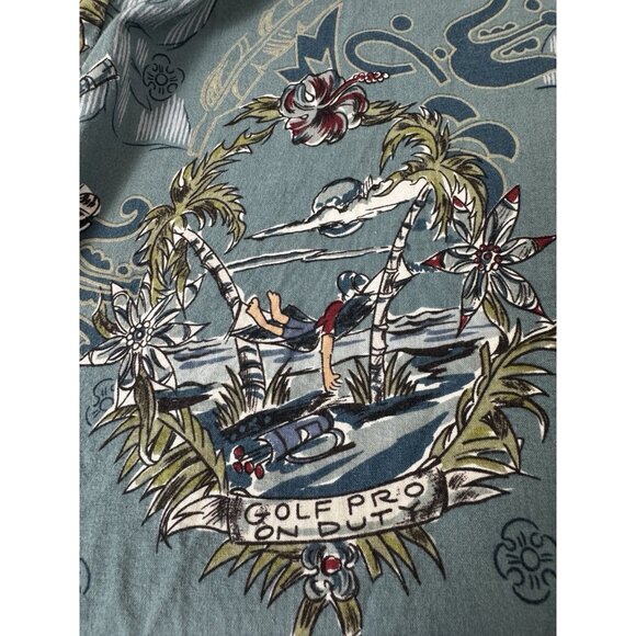 VTG Johnny Cotton Mens L Blue Button Down Shirt Caddy Shack Golf Pro USA Island - Picture 5 of 8